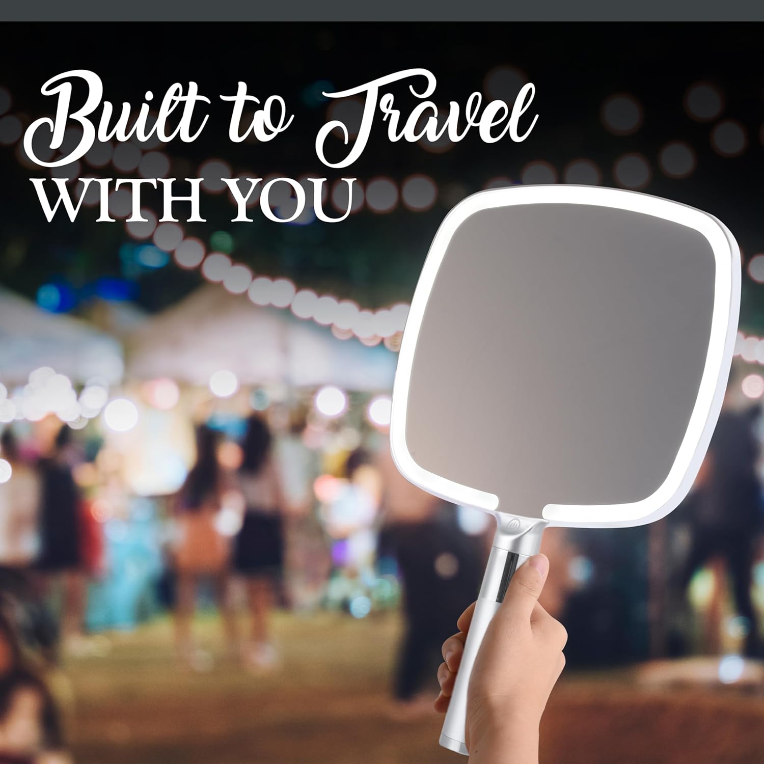 Lighted Travel Hand Mirror with Detachable Stand (Silver)