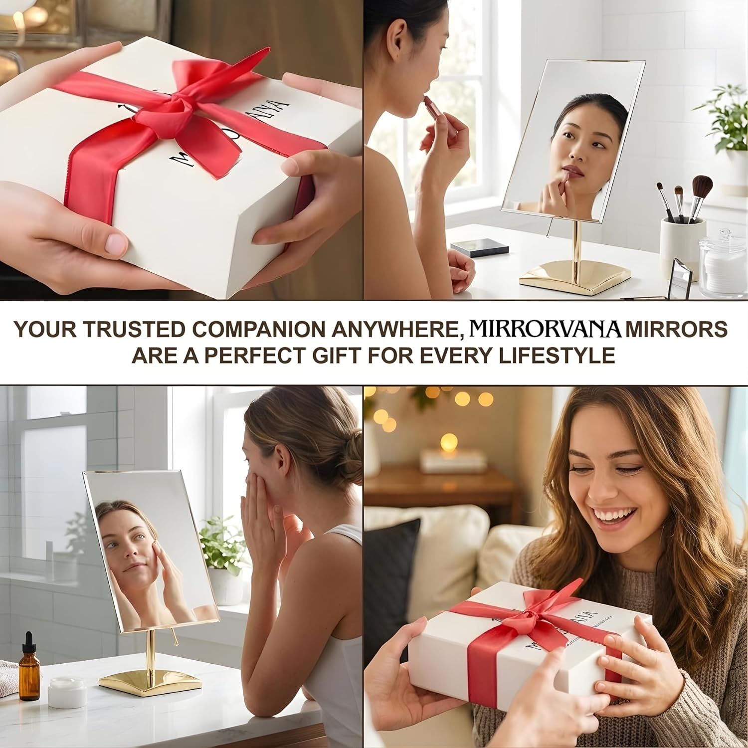 MIRRORVANA Large Free Standing Mirror for Bathroom Countertop, Dressing Table and Vanity Set - 9.8" x 7" (Gold)
