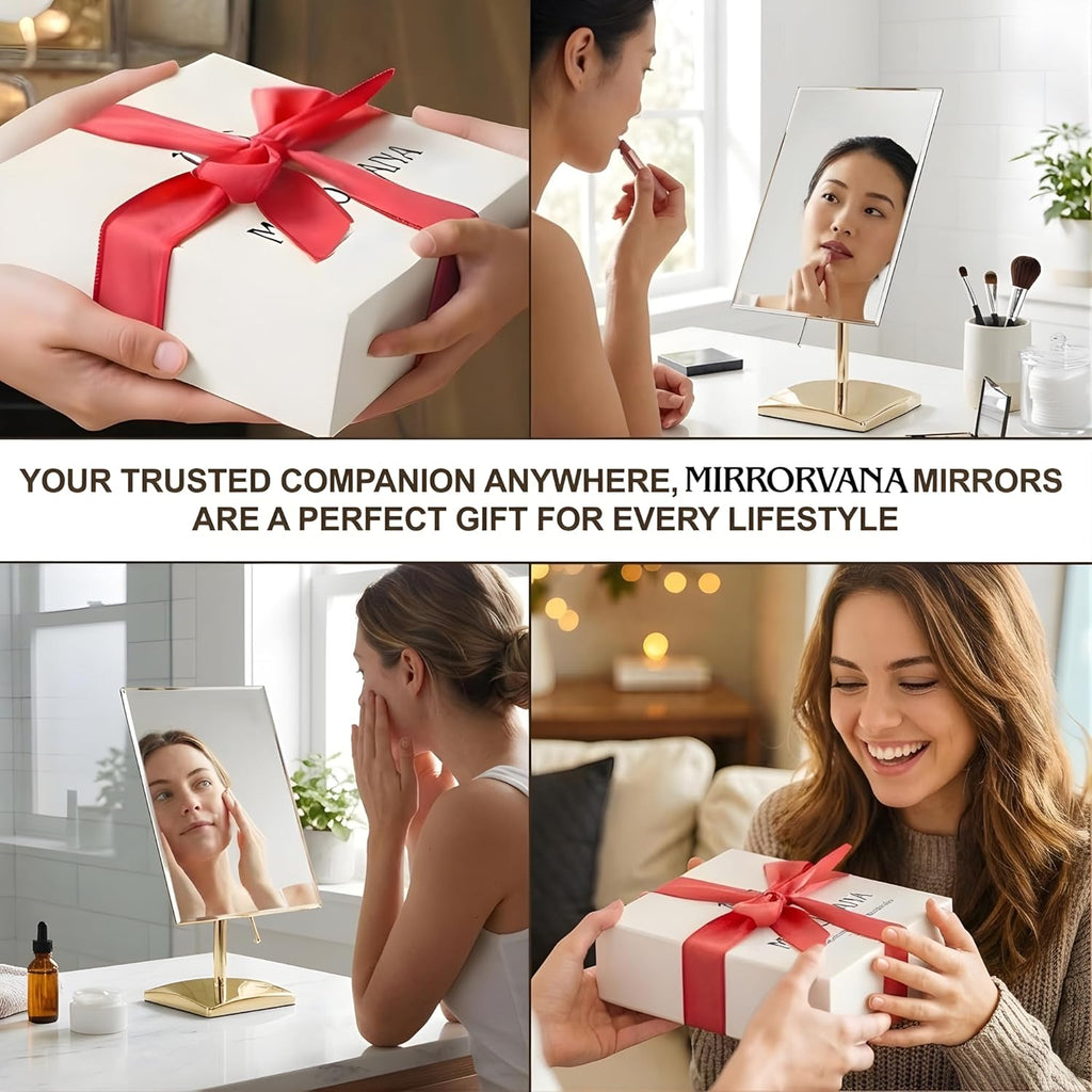 MIRRORVANA Large Free Standing Mirror for Bathroom Countertop, Dressing Table and Vanity Set - 9.8" x 7" (Gold)
