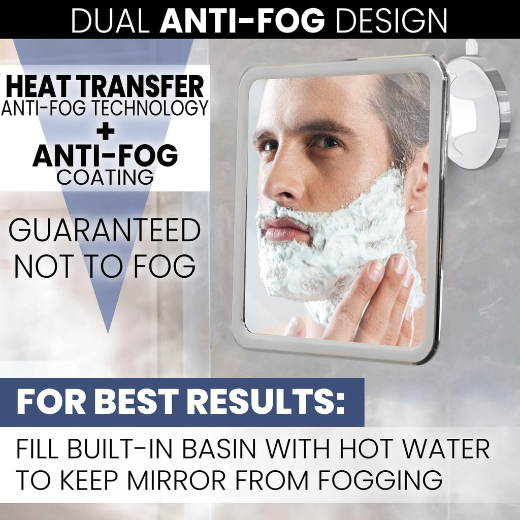 MIRRORVANA Fogless Shower Mirror for Shaving with Upgraded Suction, Dual Anti Fog Design, Shatterproof Surface & 360° Swivel, 8" x 7" Chrome