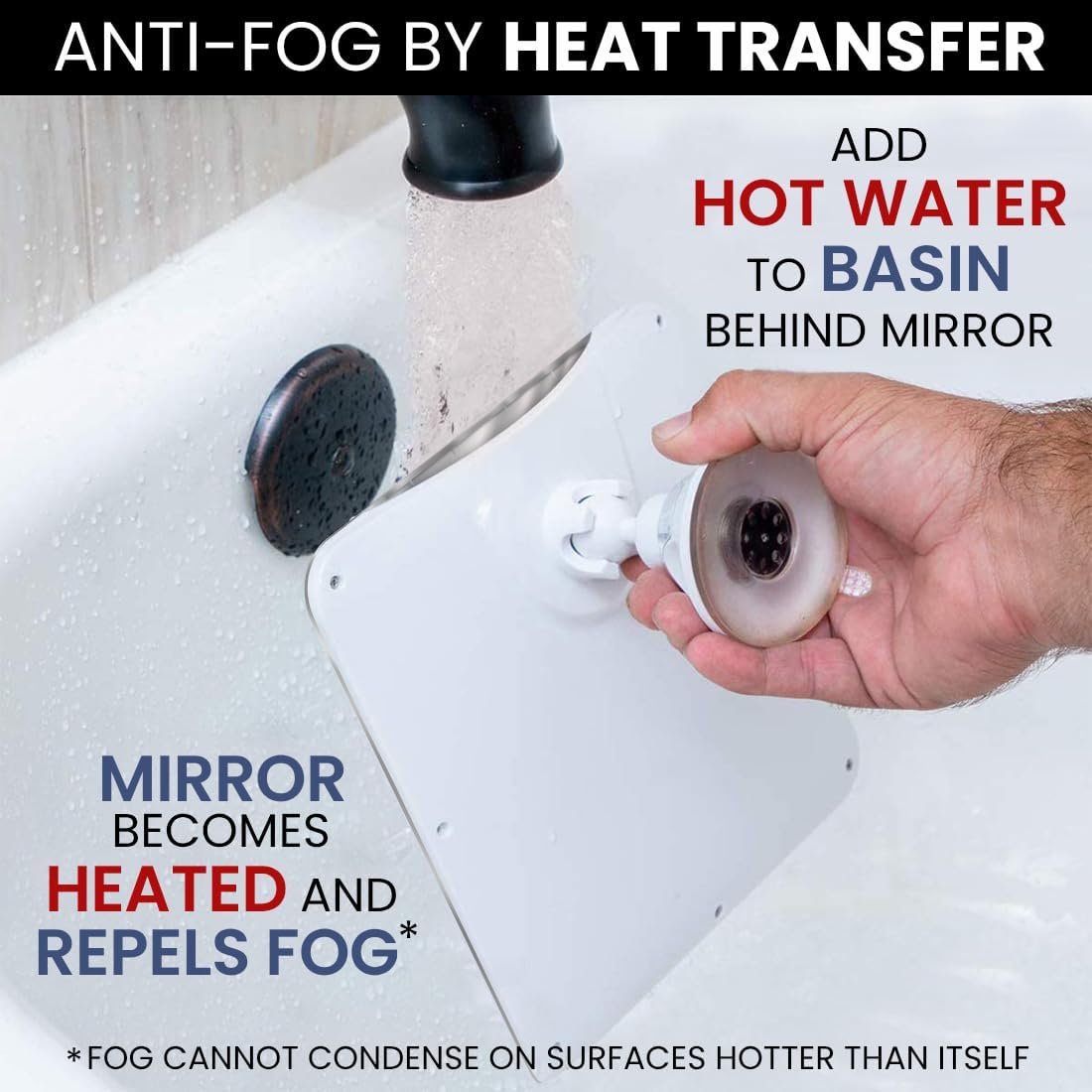 Fogless Shower Mirror with Dual Anti-Fog System and Suction Mount (Chrome)