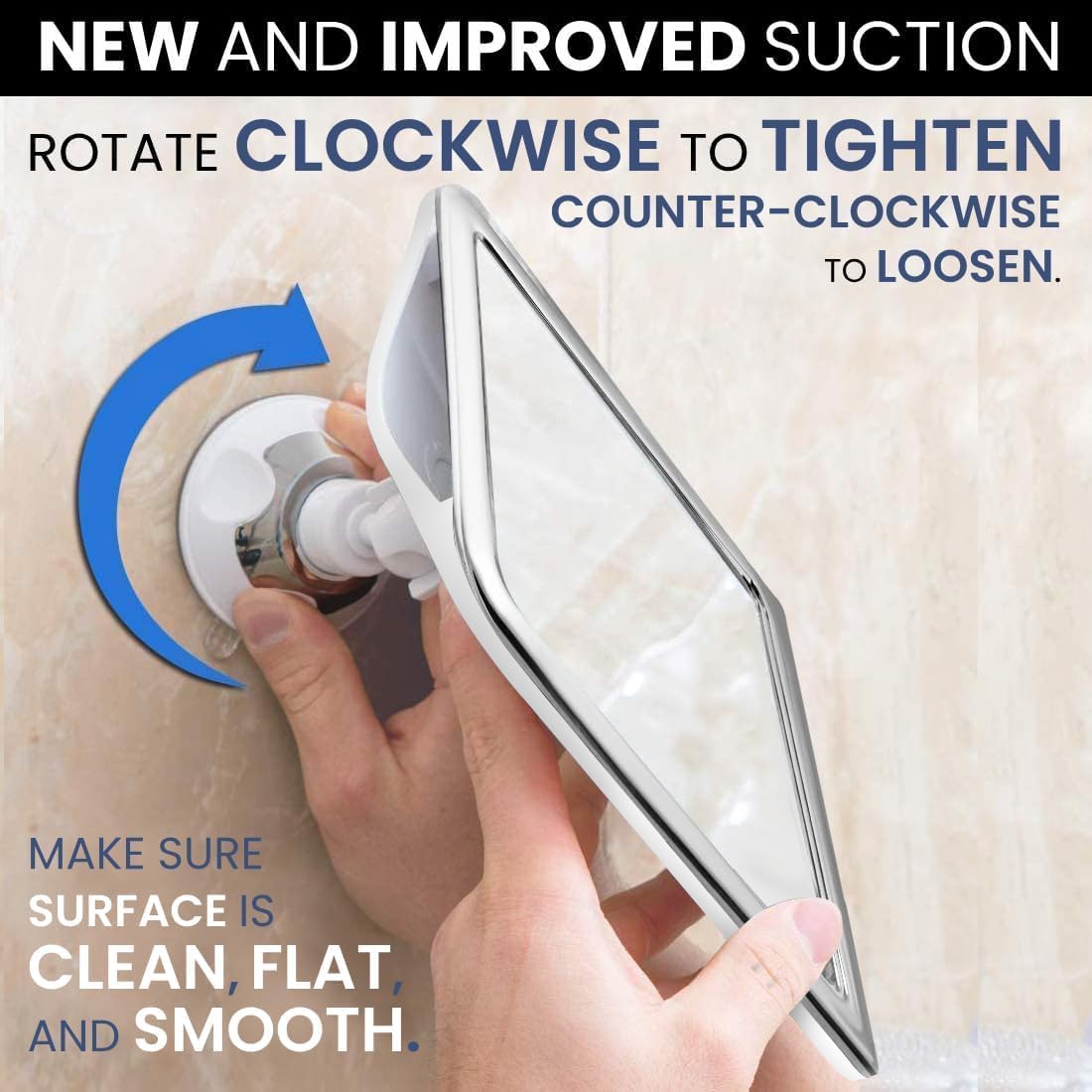 Fogless Shower Mirror with Dual Anti-Fog System and Suction Mount (Chrome)