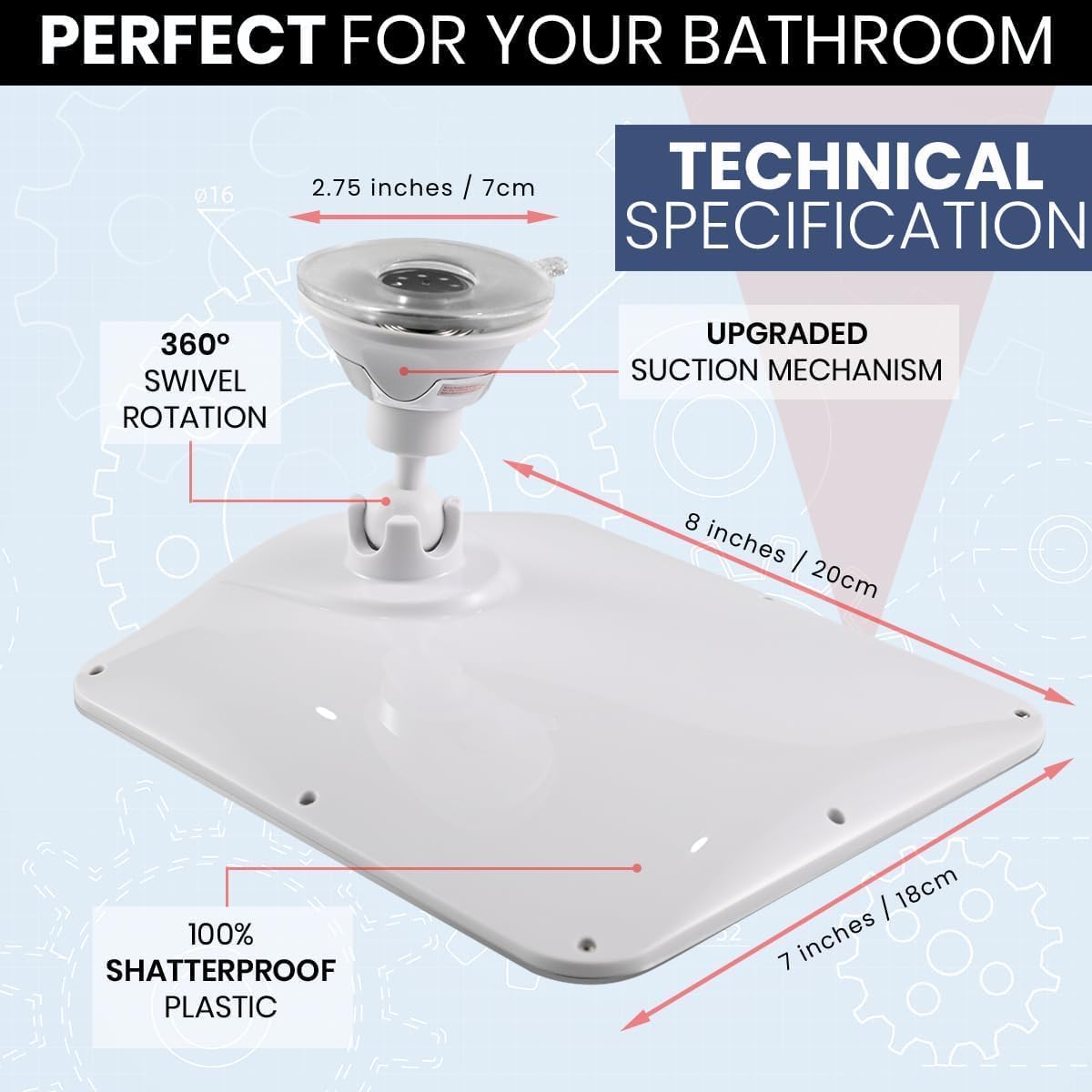 Fogless Shower Mirror with Dual Anti-Fog System and Suction Mount (Chrome)