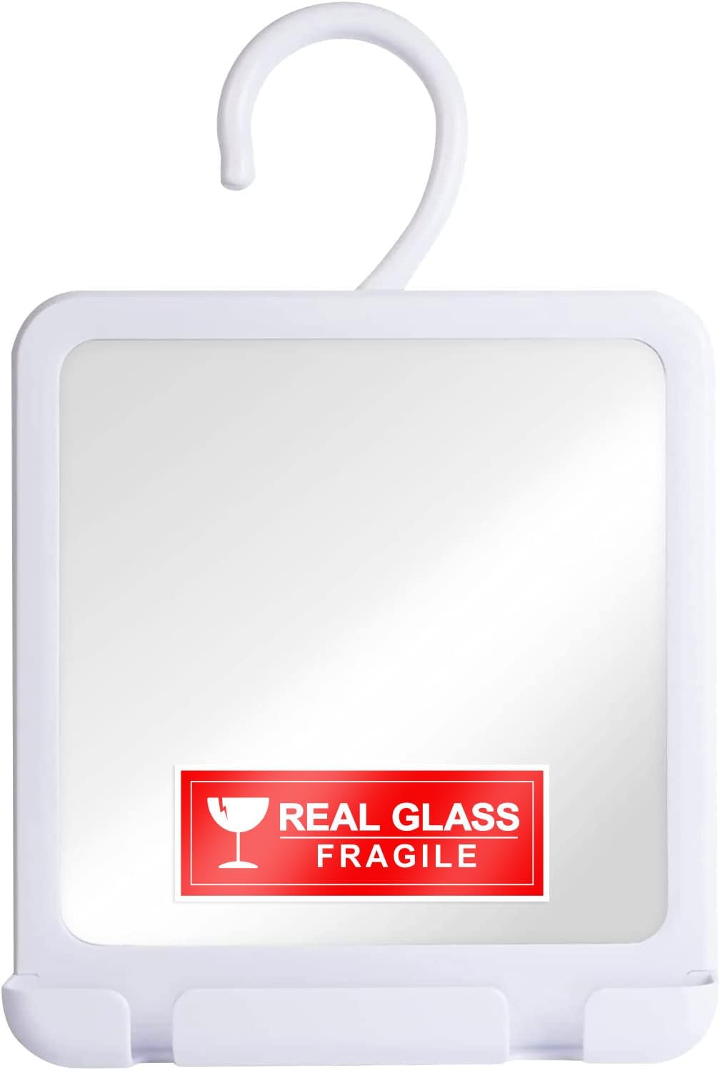 Hangable Fogless Shower Mirror with Real Glass Surface and Razor Holder (White)