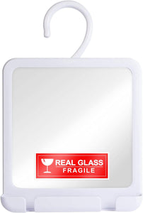 Hangable Fogless Shower Mirror with Real Glass Surface and Razor Holder (White)