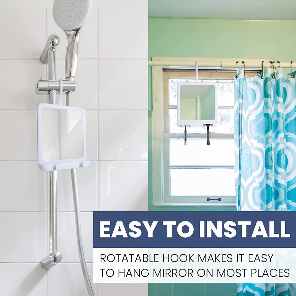 Hanging Fogless Shower Mirror for Shaving with Razor Holder, 360° Adjustable Hook and Distortion-Free Glass Surface - Fill Back Reservoir with Hot Water for Anti-Fog Shave (8" x 7", REAL GLASS)