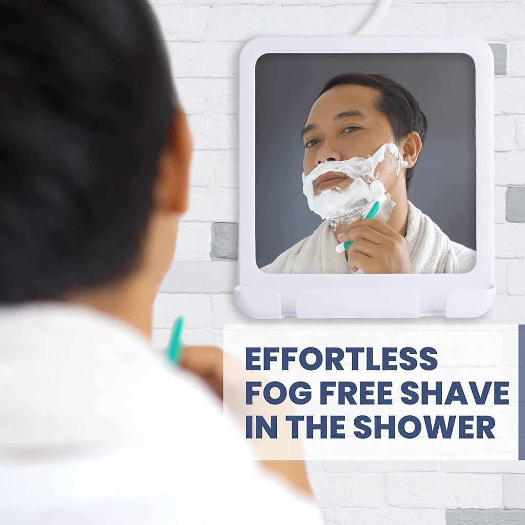 Hanging Fogless Shower Mirror for Shaving with Razor Holder, 360° Adjustable Hook and Distortion-Free Glass Surface - Fill Back Reservoir with Hot Water for Anti-Fog Shave (8" x 7", REAL GLASS)