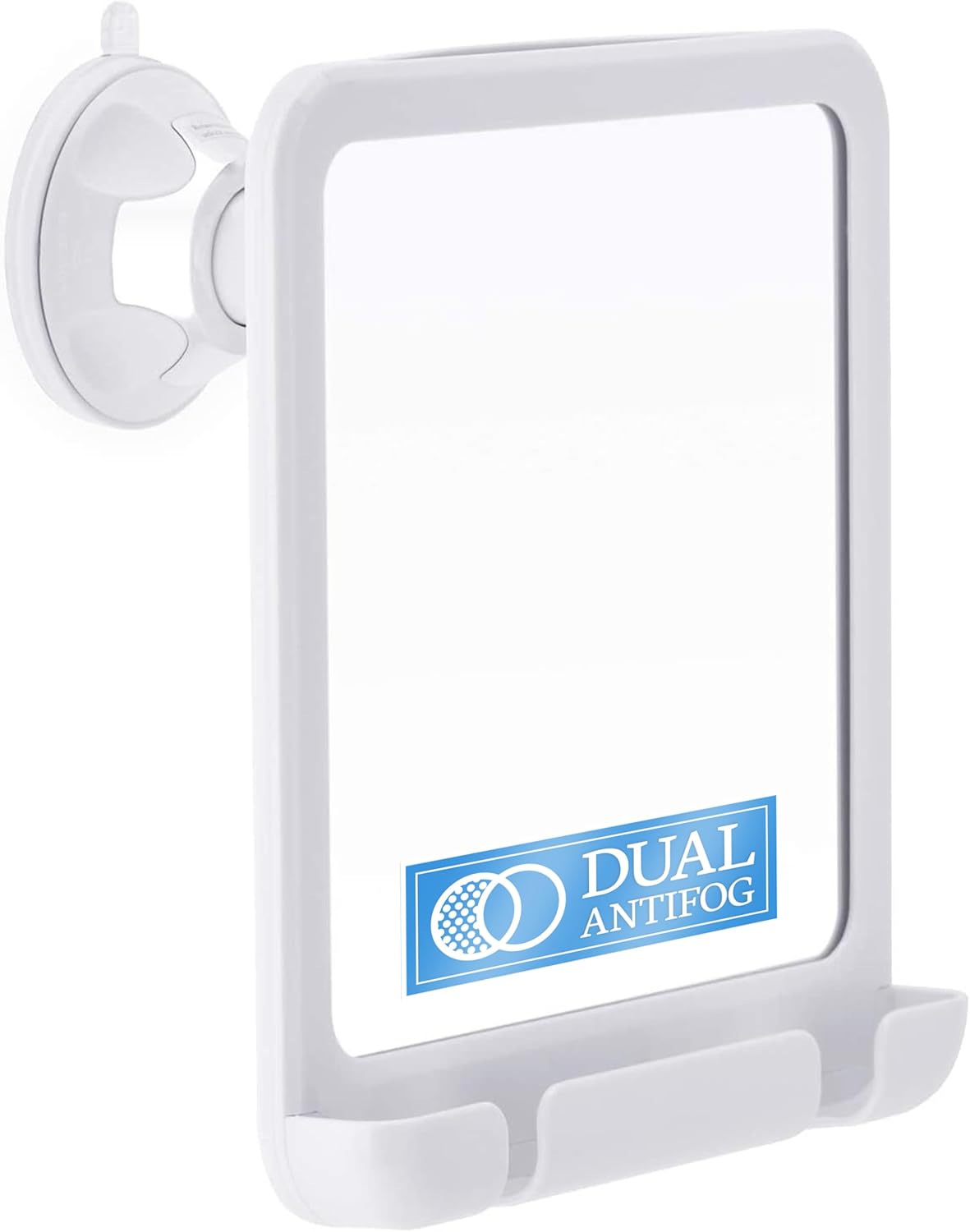 Fogless Shower Mirror with Dual Anti-Fog System, Suction Mount, and Razor Holder (White)