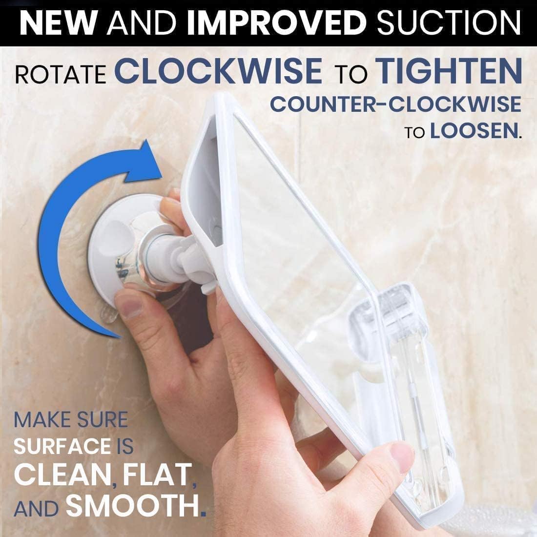 Fogless Shower Mirror with Dual Anti-Fog System, Suction Mount, and Razor Holder (White)
