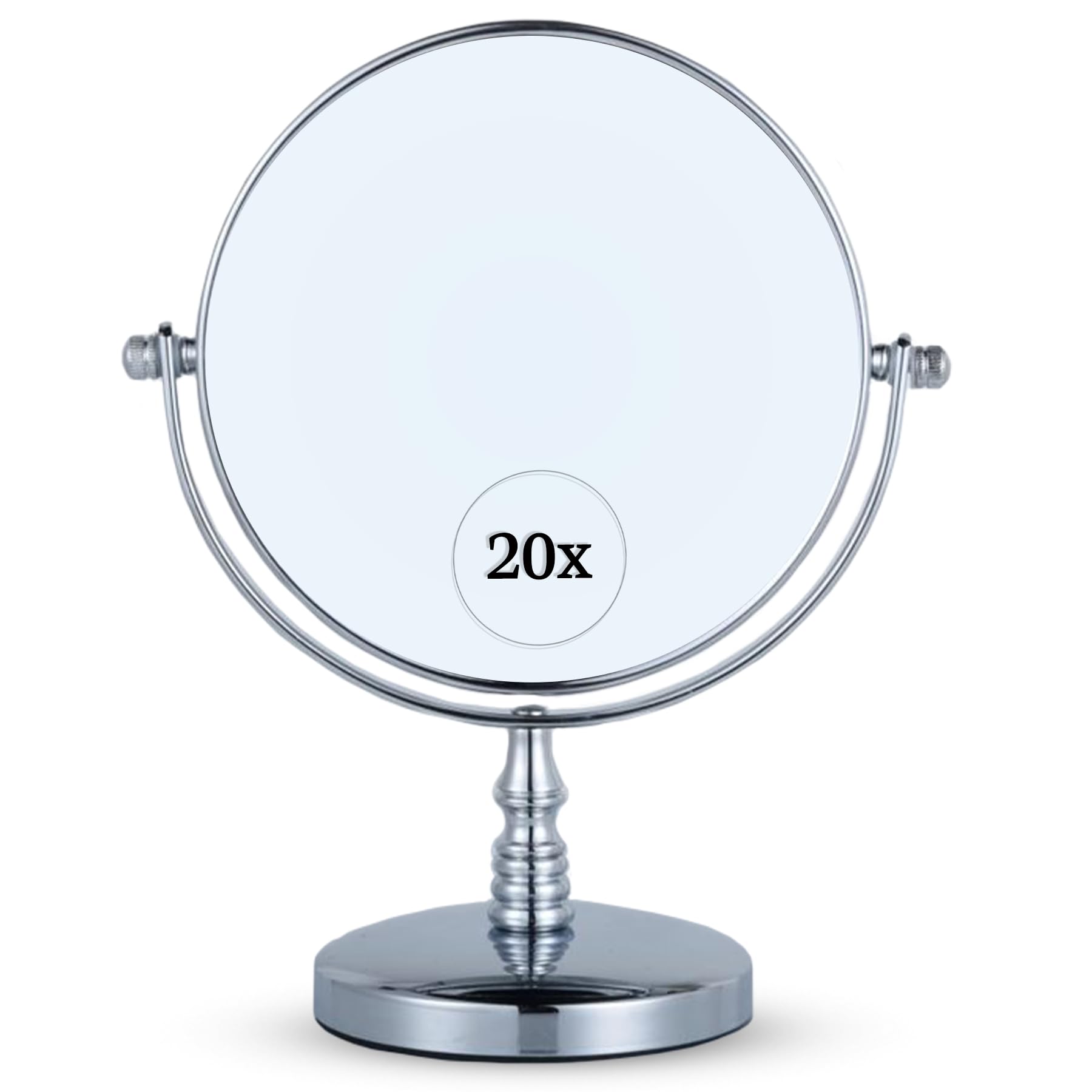 20X/1X Magnifying Tabletop Mirror, 6" Wide and 9" Tall (Chrome)