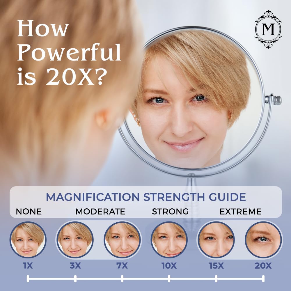 20X/1X Magnifying Tabletop Mirror, 6" Wide and 9" Tall (Chrome)