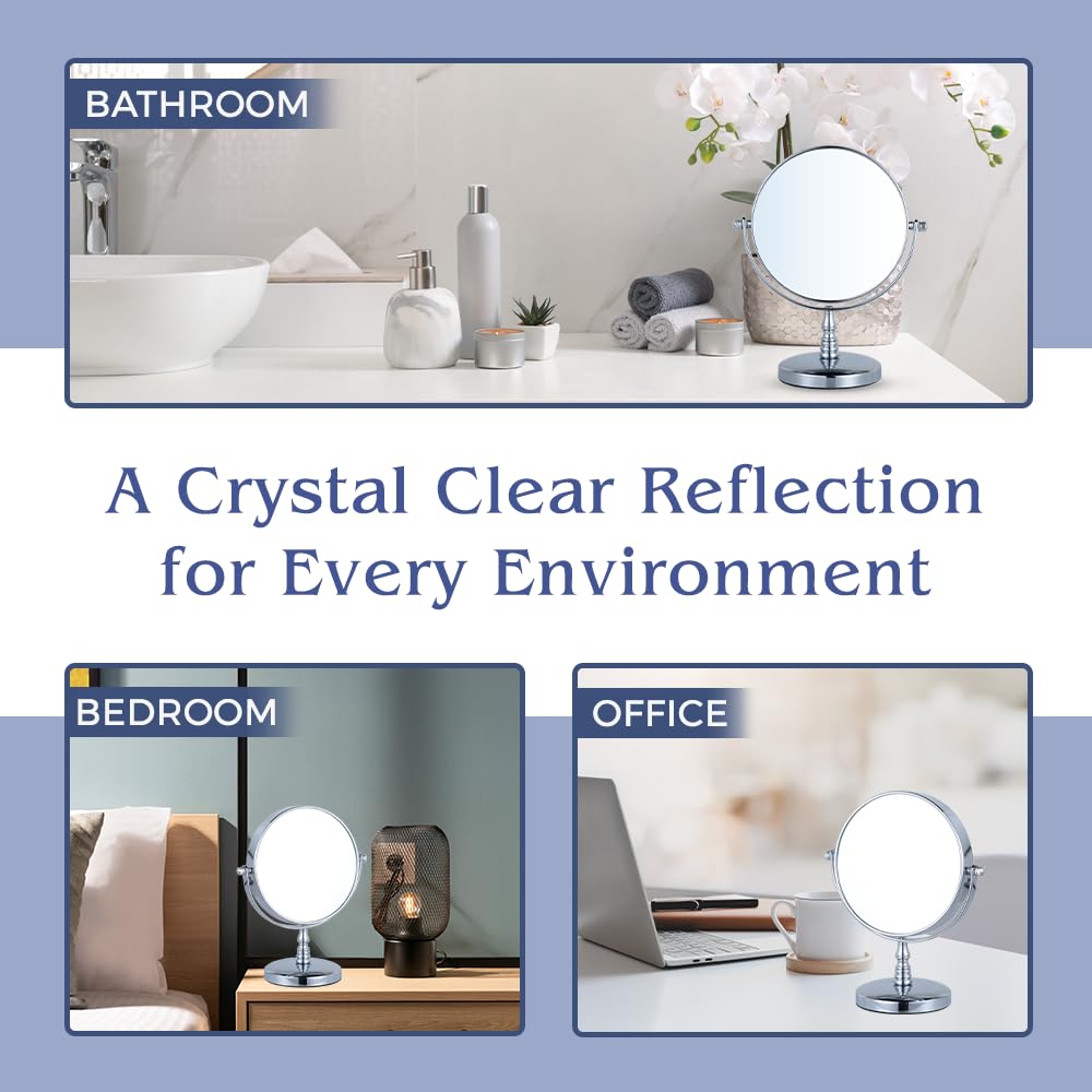 20X/1X Magnifying Tabletop Mirror, 6" Wide and 9" Tall (Chrome)