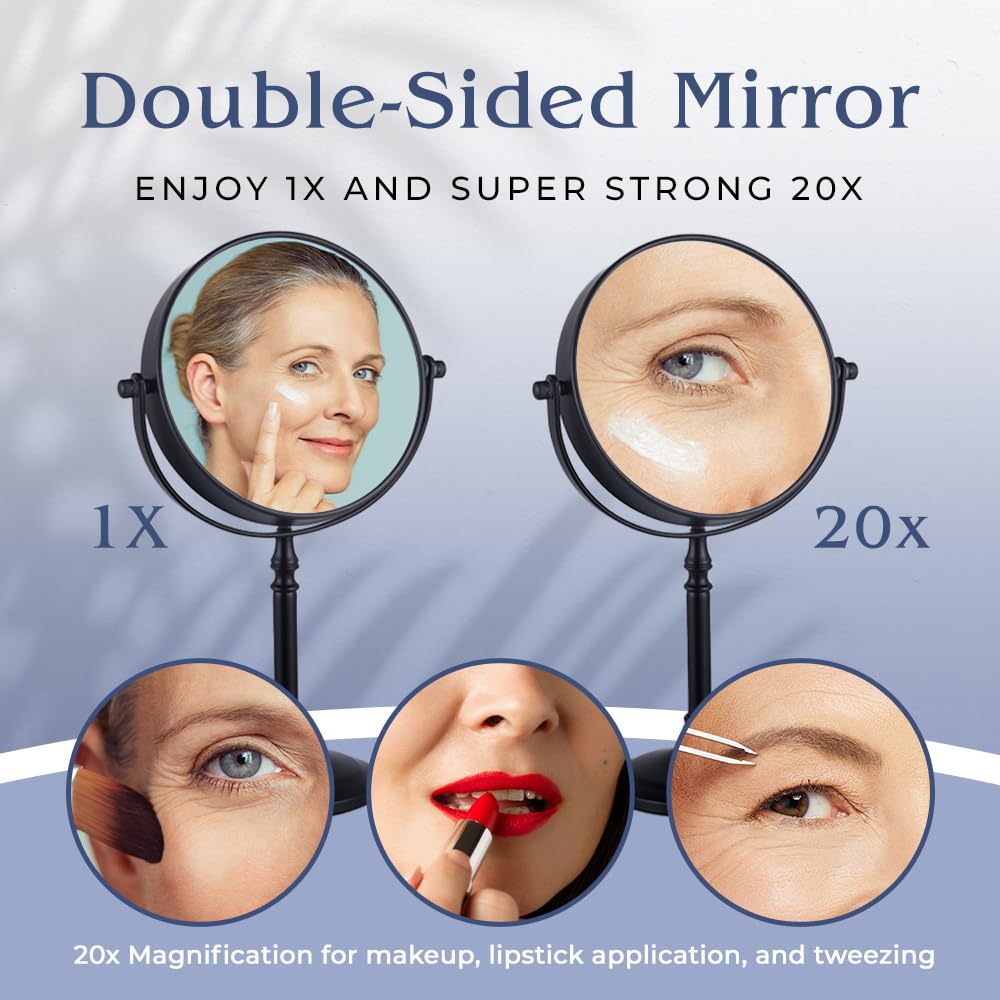 20X/1X Magnifying Tabletop Mirror, 6" Wide and 15" Tall (Black)