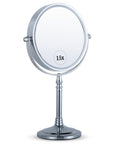 15X/1X Magnifying Tabletop Mirror, 6" Wide and 15" Tall (Chrome)