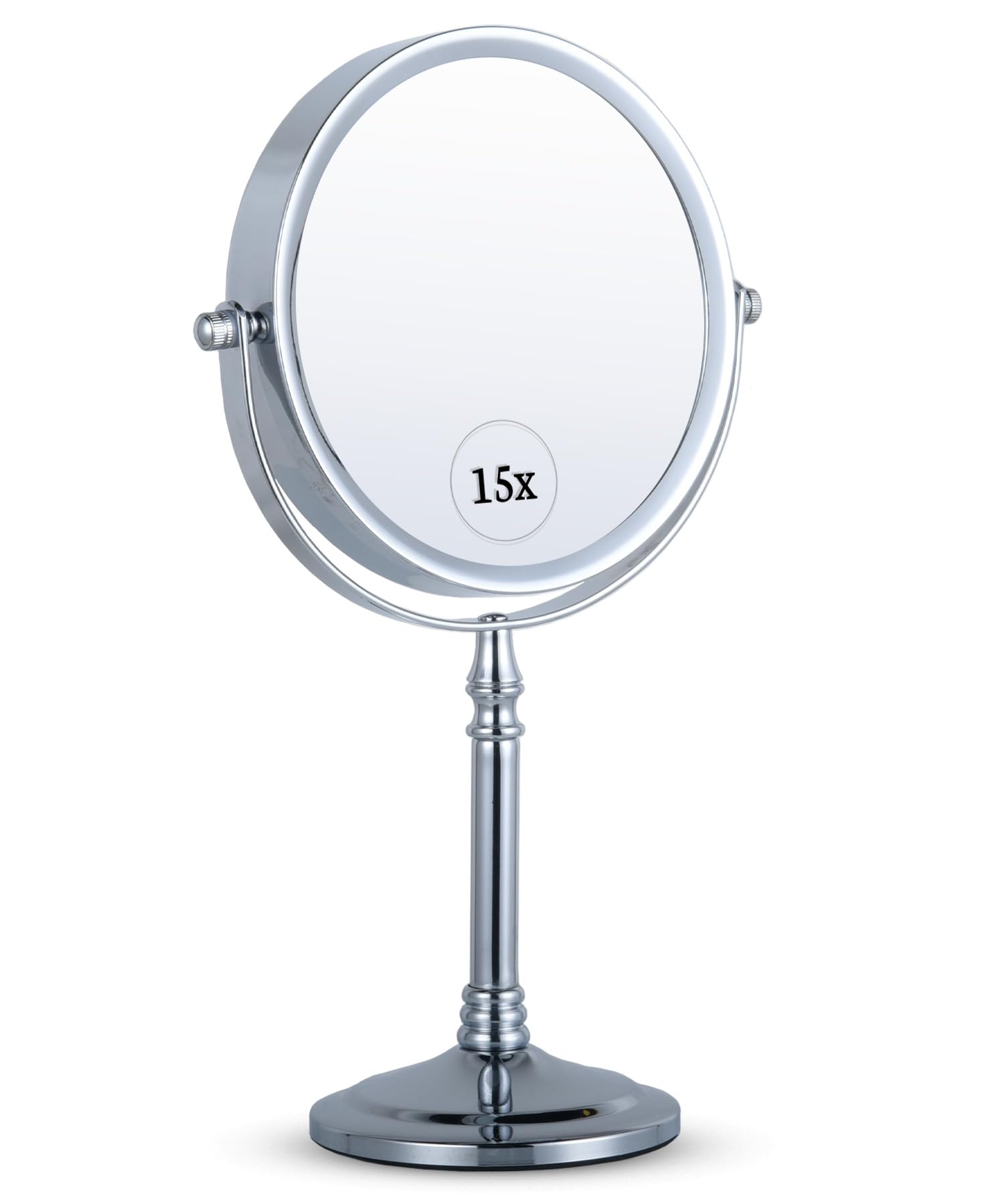 15X/1X Magnifying Tabletop Mirror, 6" Wide and 15" Tall (Chrome)