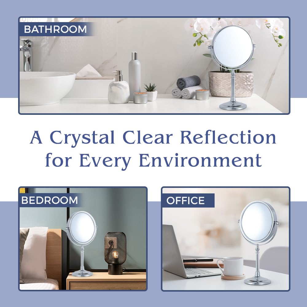 15X/1X Magnifying Tabletop Mirror, 6" Wide and 15" Tall (Chrome)