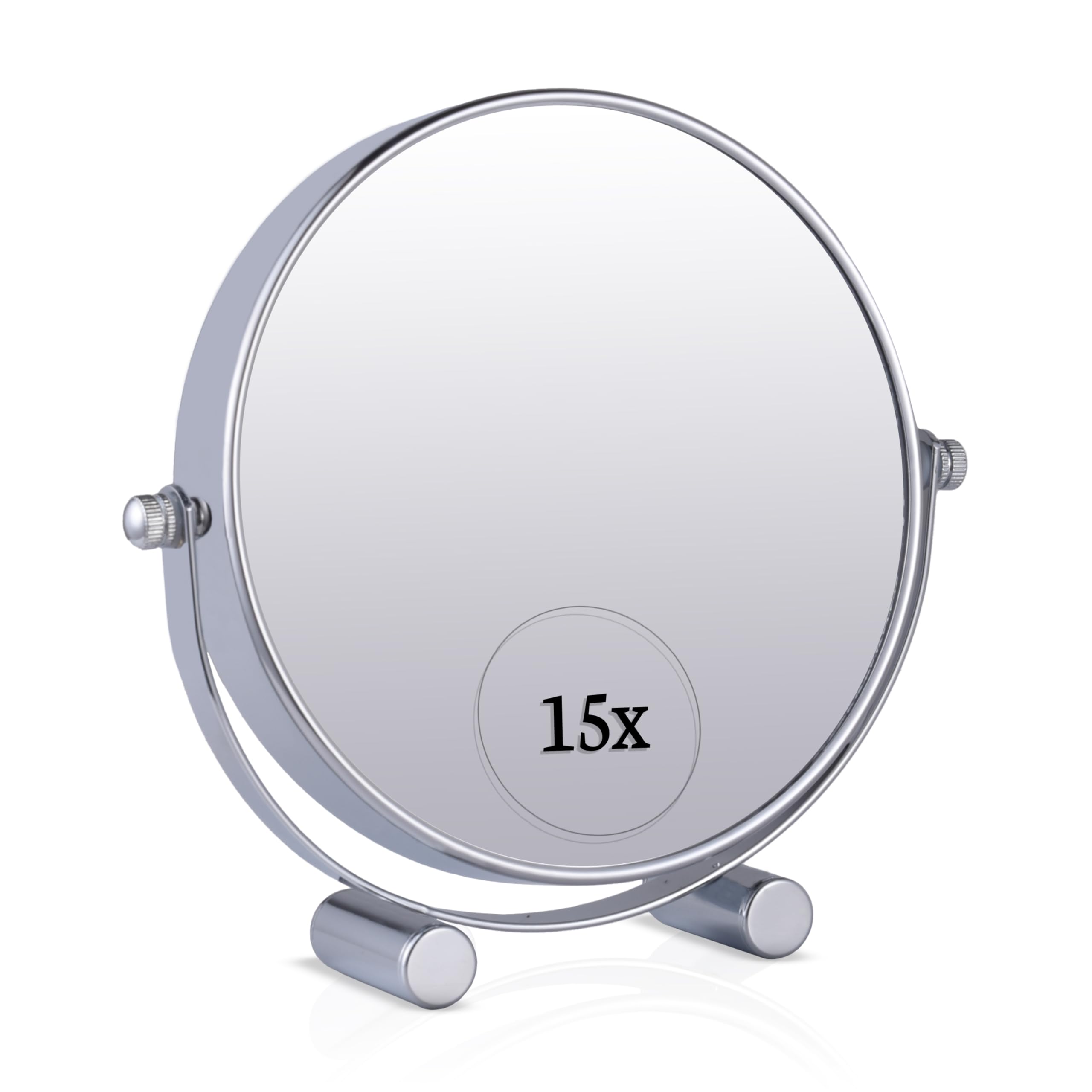 Small 15X/1X Magnifying Tabletop Mirror, 6" Wide and 6.7" Tall (Chrome)