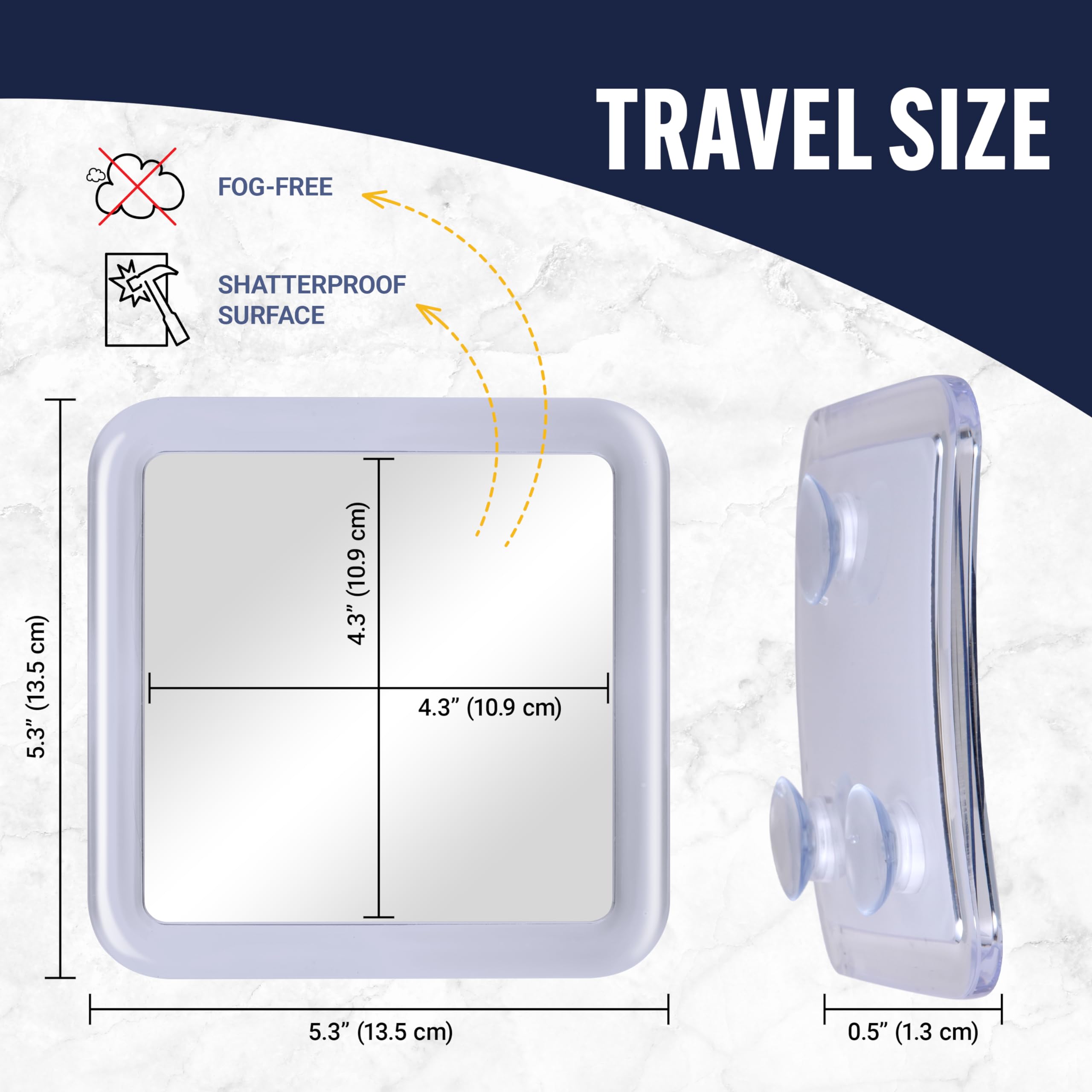 Small Travel Fogless Shower Mirror with Suction Cups (Transparent)
