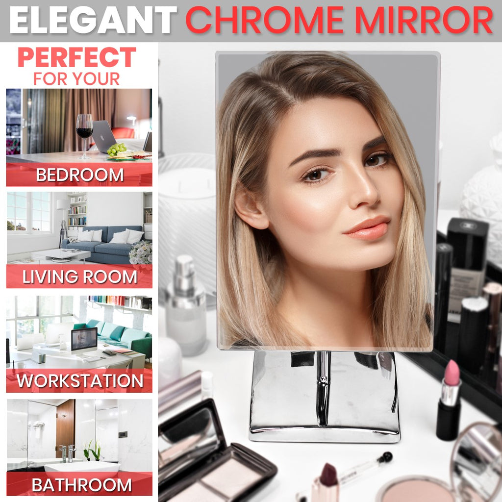 Large Tabletop Face Mirror with Stand - True No Magnification Single Sided Mirror for Retail Store Display Counter, Table Top Vanity & Bathroom Countertop - Frameless Rectangle 9.8" x 7"