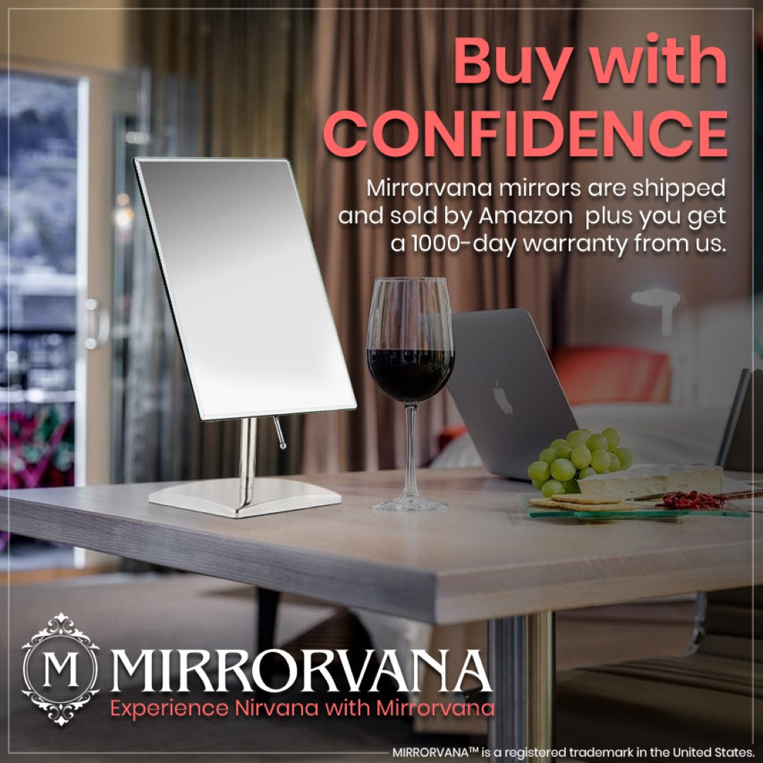 Large Tabletop Face Mirror with Stand - True No Magnification Single Sided Mirror for Retail Store Display Counter, Table Top Vanity & Bathroom Countertop - Frameless Rectangle 9.8" x 7"