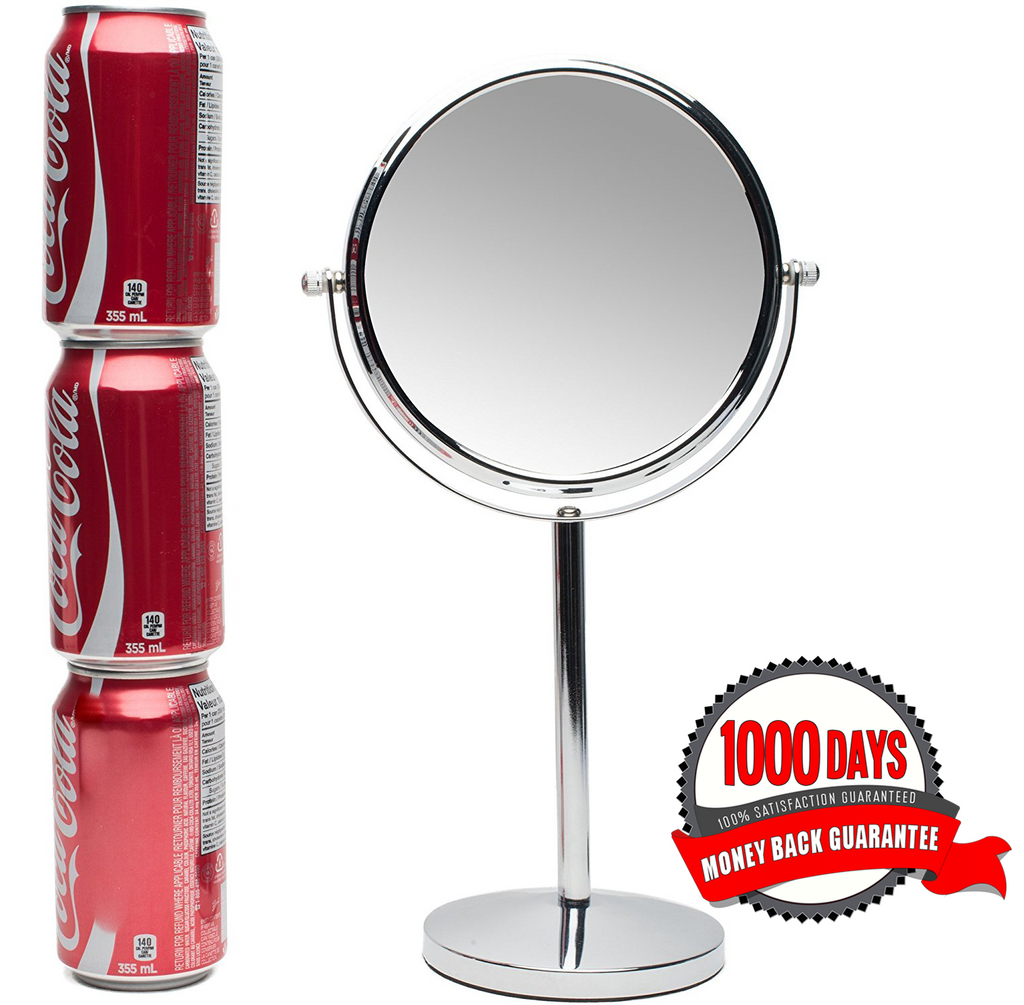 MIRRORVANA 10X Magnifying Makeup Mirror on Round Stand for Tabletop, Bedroom Vanity Desk and Bathroom Counter - Free Standing Double Sided 10X/1X Magnification Mirror - 7" Wide and 14" Tall (Chrome)