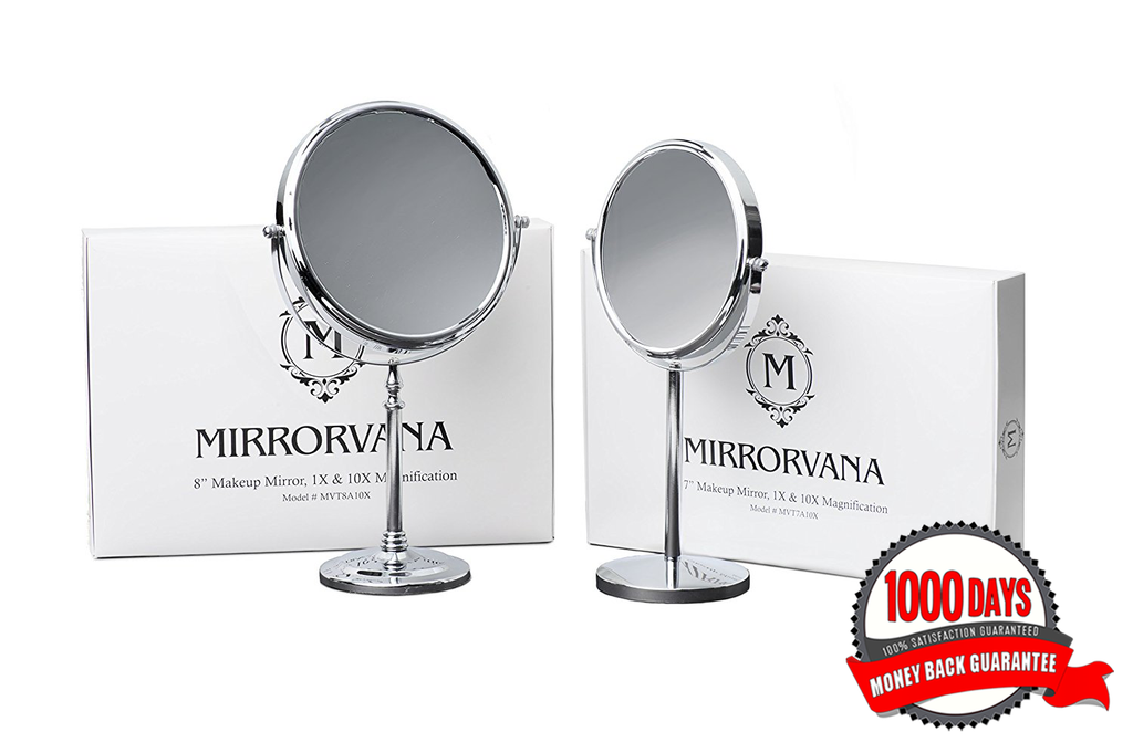 MIRRORVANA Large Double Sided 10X and 1X Magnifying Makeup Mirror with Stand in Gift Box, 15-Inch Height and 8-Inch Wide