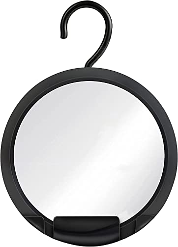 Round Hangable Fogless Shower Mirror with Real Glass Surface and Razor Holder (Black) - MVCFMGLHKB1X - 24 Units Per Carton