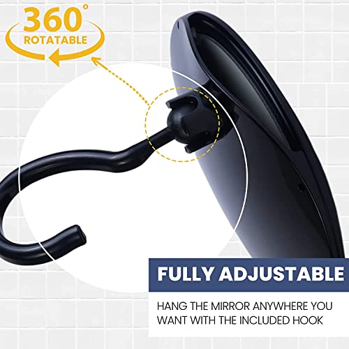 Round Hangable Fogless Shower Mirror with Real Glass Surface and Razor Holder (Black)