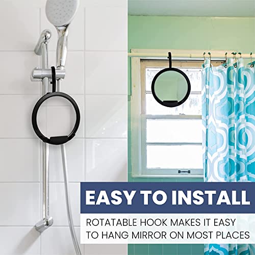 Round Hangable Fogless Shower Mirror with Real Glass Surface and Razor Holder (Black)