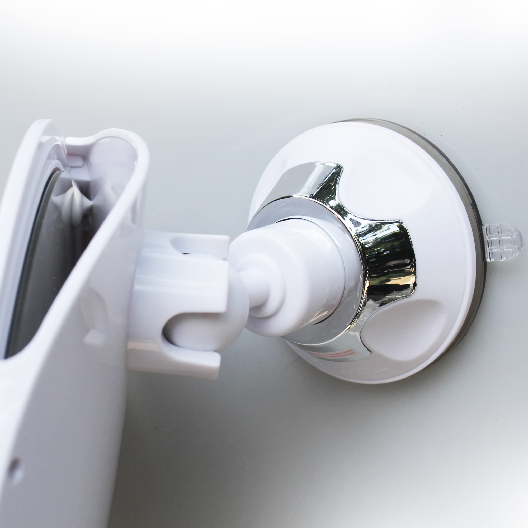 Round Fogless Shower Mirror with Dual Anti-Fog System, Suction Mount, and Razor Holder (White)