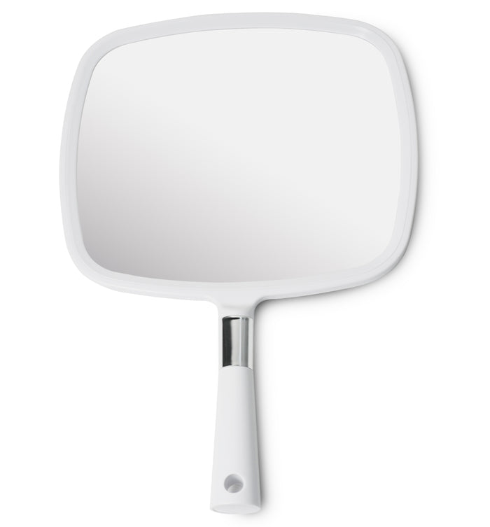 Mirrorvana Large & Comfy Hand Held Mirror with Handle (2018 Salon Model in White)