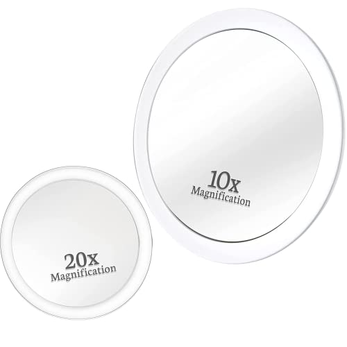 MIRRORVANA Magnifying Mirror Set Combo with 3 Suction Cups Each - Compact & Travel Ready (Glass (20X & 10X))