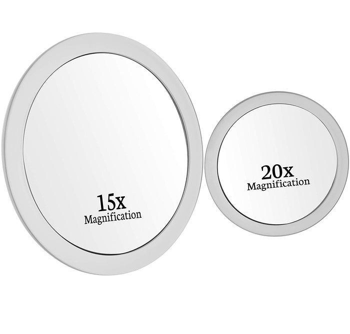 Mirrorvana 15X & 20X Spot Magnifying Mirror Set with Suction Cups - Compact & Travel Ready - 6-Inch & 4-Inch Diameter