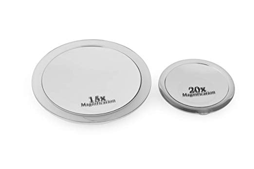 Mirrorvana 15X & 20X Spot Magnifying Mirror Set with Suction Cups - Compact & Travel Ready - 6-Inch & 4-Inch Diameter
