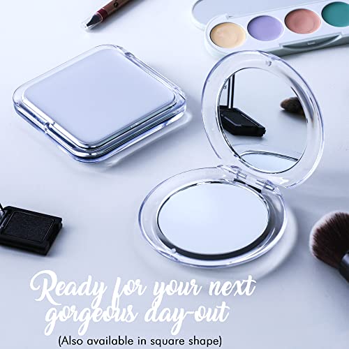 MIRRORVANA Small Compact 15X Magnifying Mirror for Travel - Handheld, Foldable & Very Lightweight - Mini Pocket-Sized Magnified Mirror for Purse - Round 3.3” Diameter