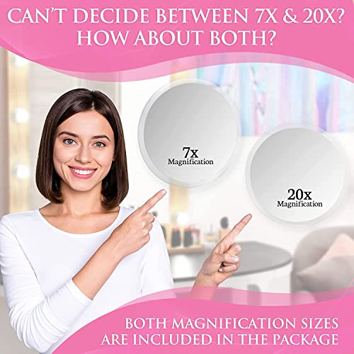 MIRRORVANA 20X & 7X Magnifying Mirror Set Combo with 3 Suction Cups Each - Compact & Travel Ready (Glass)