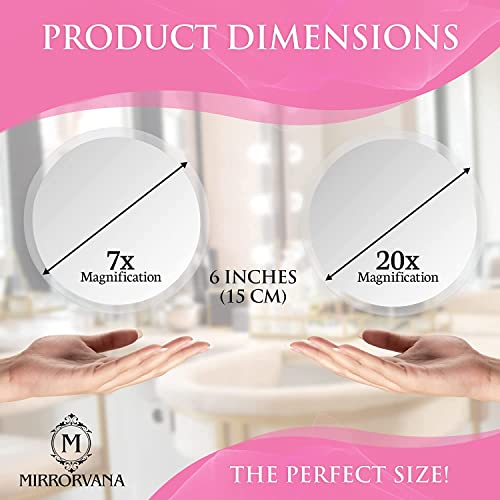 MIRRORVANA 20X & 7X Magnifying Mirror Set Combo with 3 Suction Cups Each - Compact & Travel Ready (Glass)