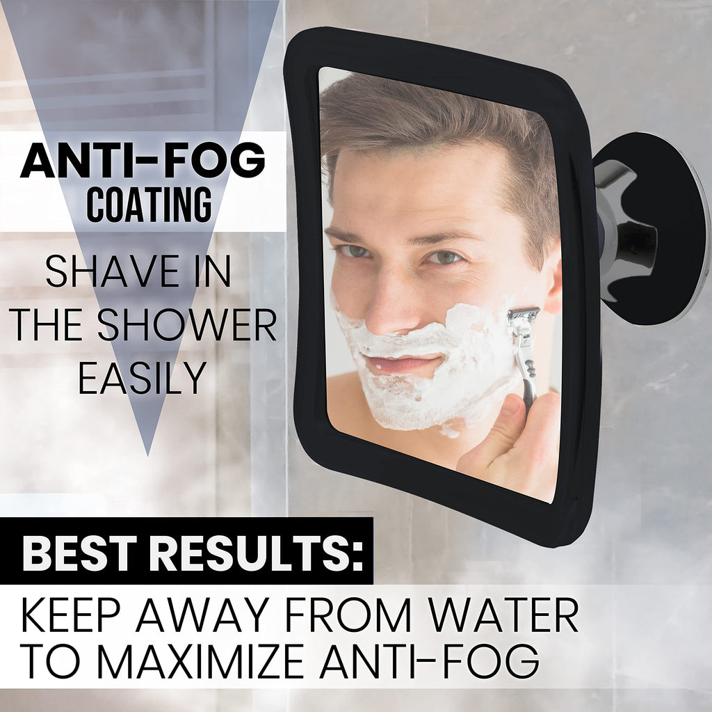 Mirrorvana Fogless Shower Mirror for Shaving with Lock Suction-Cup, 6.3 x 6.3 Inch (1X Magnification (Black)