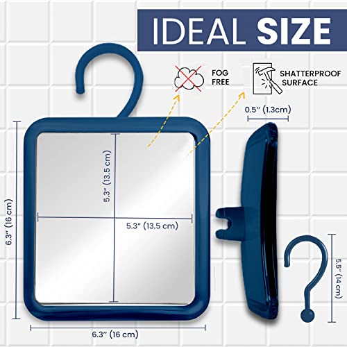 MIRRORVANA Fogless Shower Mirror for Shaving, 1X Magnifying, 6.3 x 6.3 Inch (Blue)