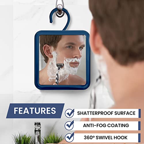 MIRRORVANA Fogless Shower Mirror for Shaving, 1X Magnifying, 6.3 x 6.3 Inch (Blue)