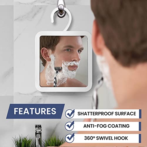 MIRRORVANA Fogless Shower Mirror for Shaving with Hook for Hanging, Anti Fog Shatterproof Surface and 360° Swivel - 6.3" x 6.3"