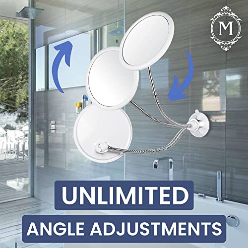 MIRRORVANA Flexible Round Fogless Shower Mirror for Shaving with Height Adjustable Gooseneck Extension, 360° Swivel and Upgraded Suction Cup - Shatterproof 6.7" Diameter Surface