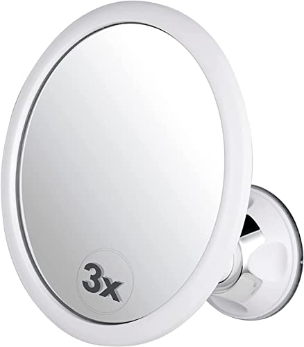 3X Magnifying Round Fogless Shower Mirror with Suction Mount (White)