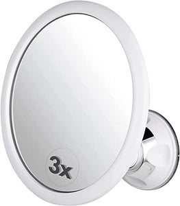 3X Magnifying Round Fogless Shower Mirror with Suction Mount (White)