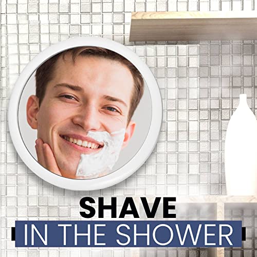 3X Magnifying Round Fogless Shower Mirror with Suction Mount (White)