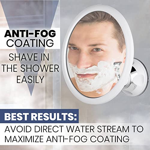 3X Magnifying Round Fogless Shower Mirror with Suction Mount (White)