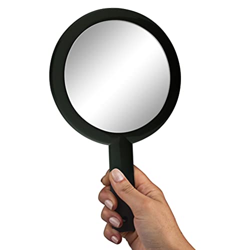 Cute & Small Hand Mirror, Round Double Sided Handheld Mirror with Handle, Lightweight and Portable for Travel, 10" Long (Black)