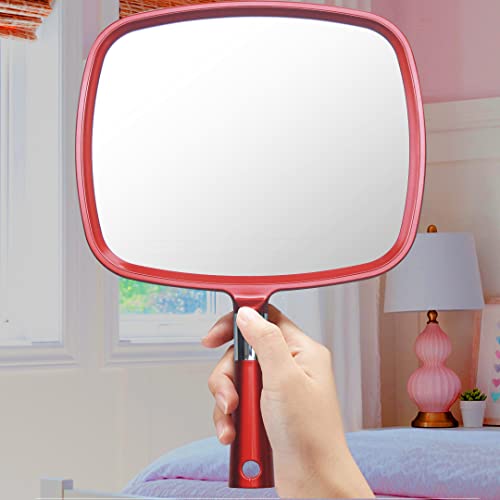 MIRRORVANA® Large Hand Mirror for Women with Comfy Handle - Premium Sparkling Red Model (1-Pack)