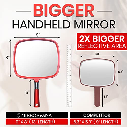 MIRRORVANA® Large Hand Mirror for Women with Comfy Handle - Premium Sparkling Red Model (1-Pack)