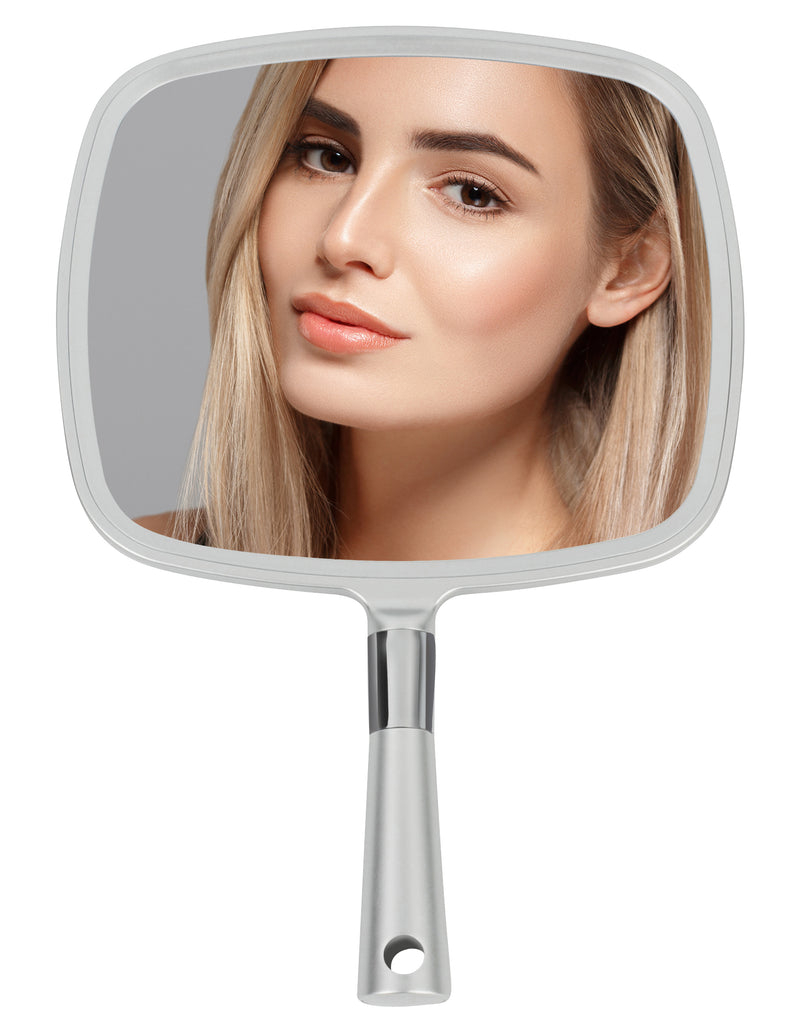 Mirrorvana Large & Comfy Hand Held Mirror with Handle (2018 Silver Salon Model)